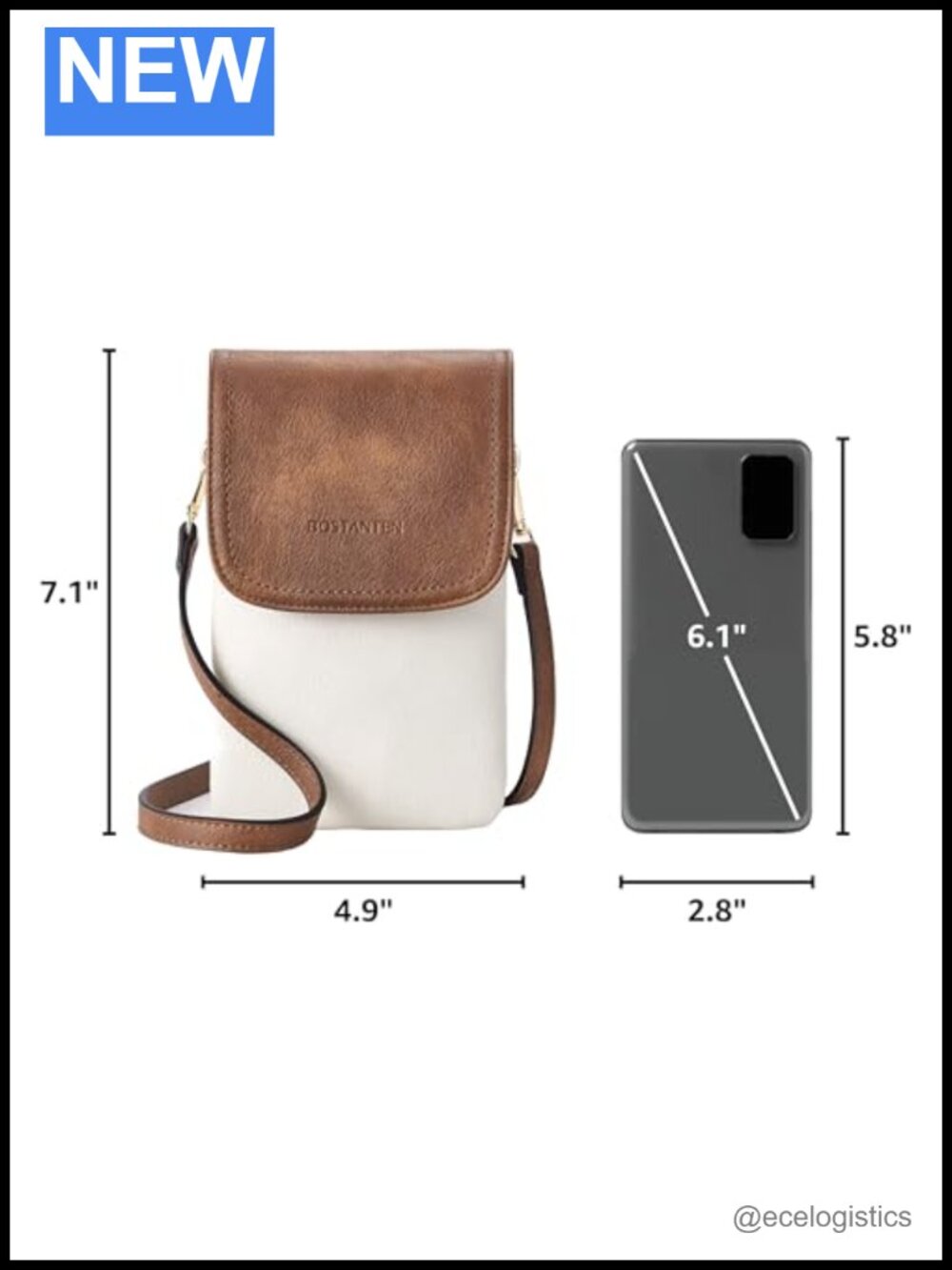 Vegan Leather Crossbody Bag with Phone Pocket Adjustable Strap - Picture 2 of 6